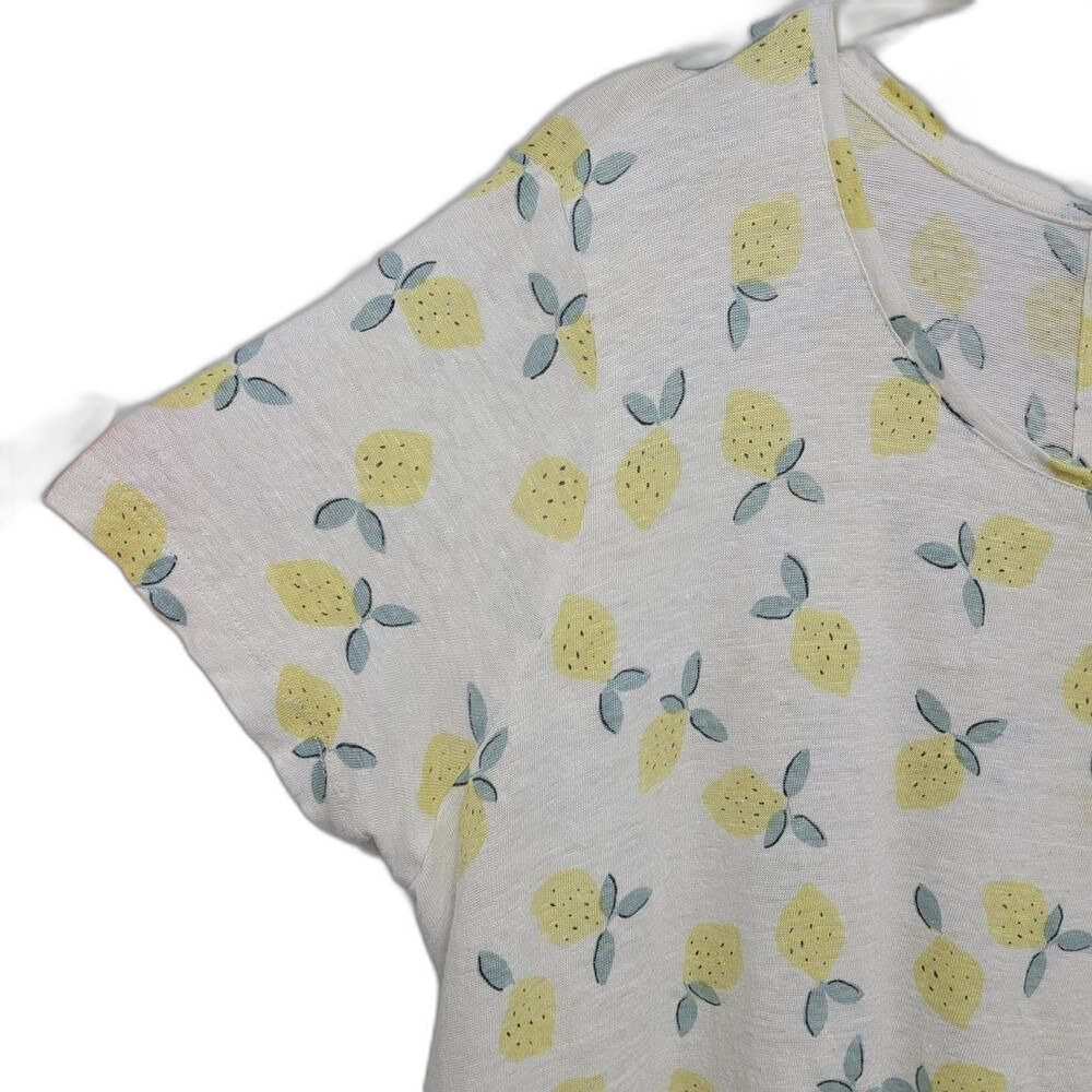 C&C California C&C Linen Citrus Lemon Print T-Shirt Top with Back Button Detail